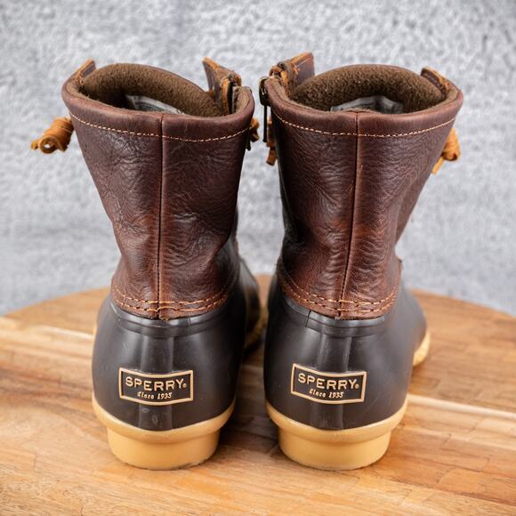 Sperry Top Sider Duck Boots Saltwater Side Zip Brown Leather Womens 7.5 STS91176 - Picture 4 of 6